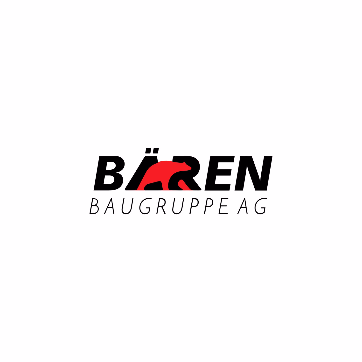 Bären Baugruppe AG primary logo on white: the red bear in the Ä and the R, Baugruppe AG set light beneath