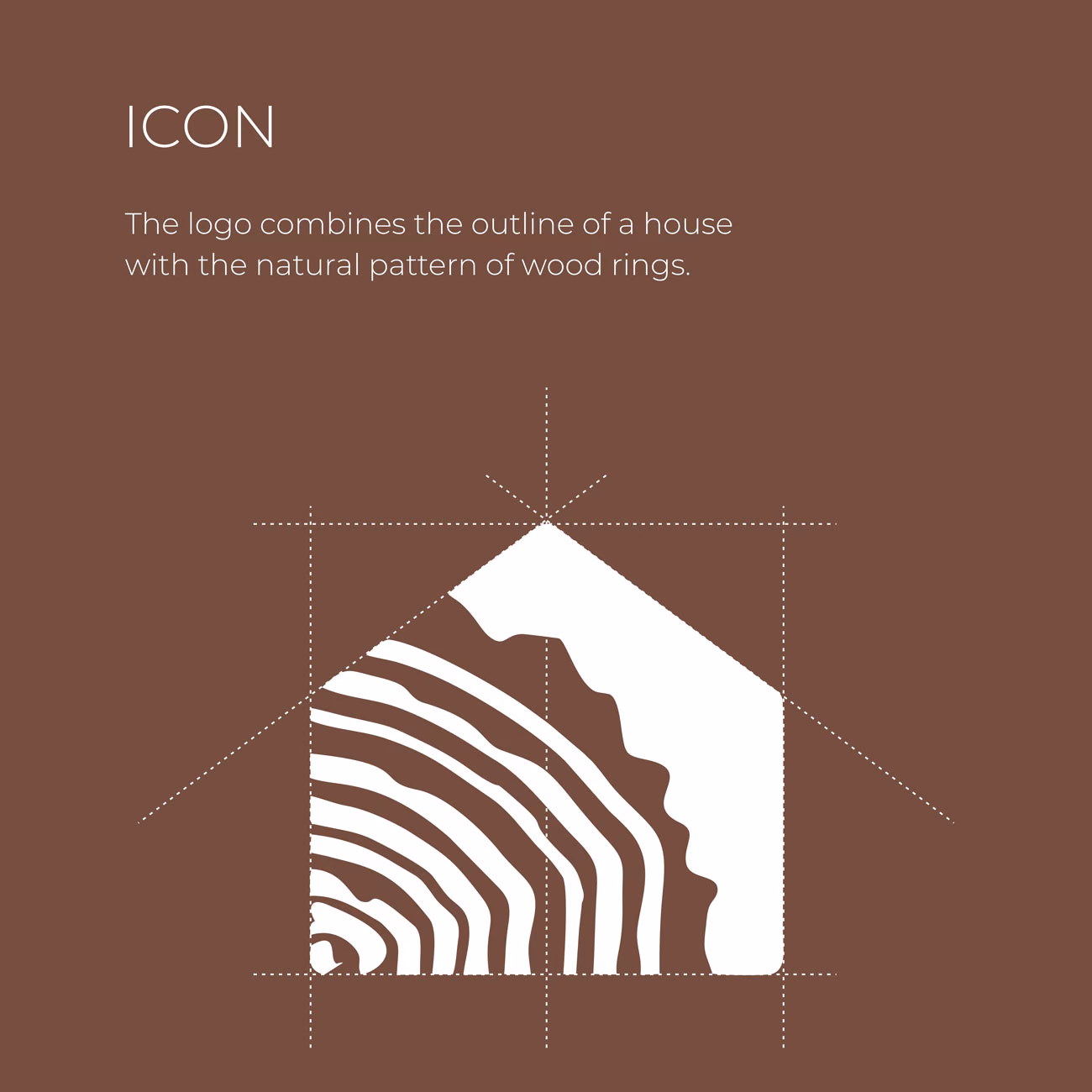 Riesen Holzbau AG icon on its construction grid: the outline of a house filled with the growth rings of a log