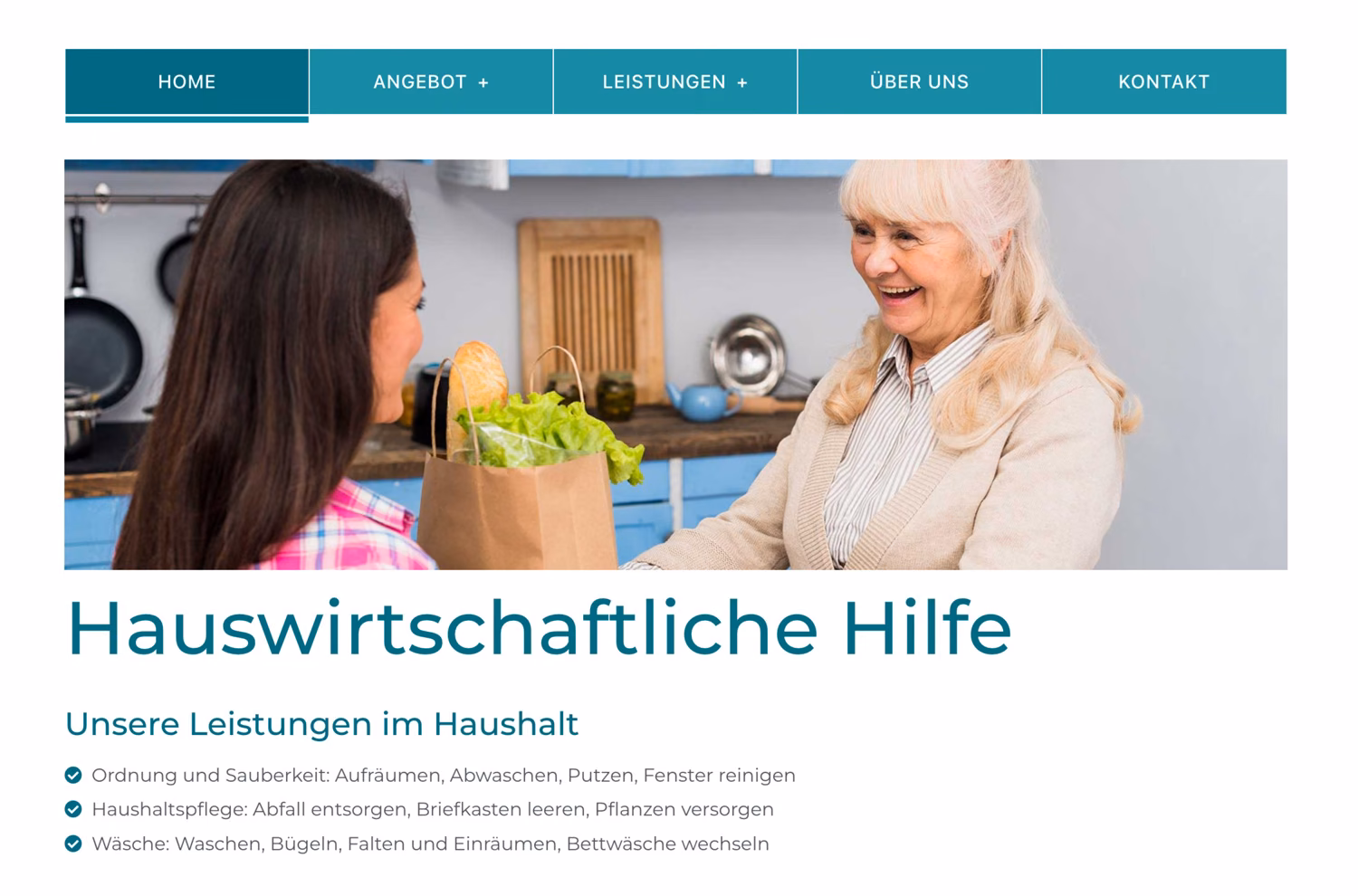 Spitex Schwab AG household help page, its services listed in everyday words